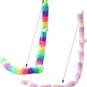 اسباب بازی میله ای گربه طرح رنگین کمان مخملی زنگوله دار (2)