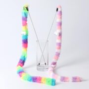 اسباب بازی میله ای گربه طرح رنگین کمان مخملی زنگوله دار (8)