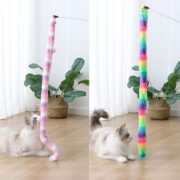 اسباب بازی میله ای گربه طرح رنگین کمان مخملی زنگوله دار (9)