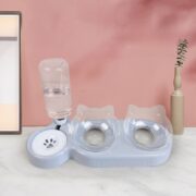 ظرف آب و غذای سه قلو سگ و گربه با آبخوری مخزن دار-طوسی