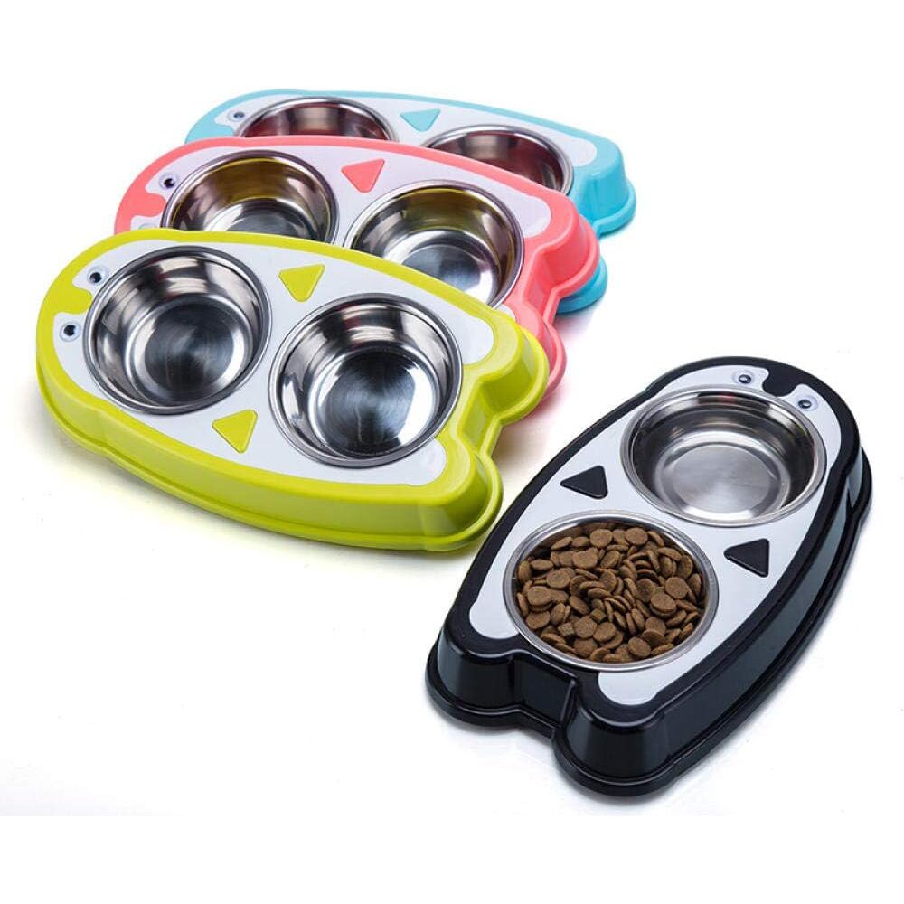 ظرف دوقلو سگ و گربه با کاسه استیل مدل پنگوئن